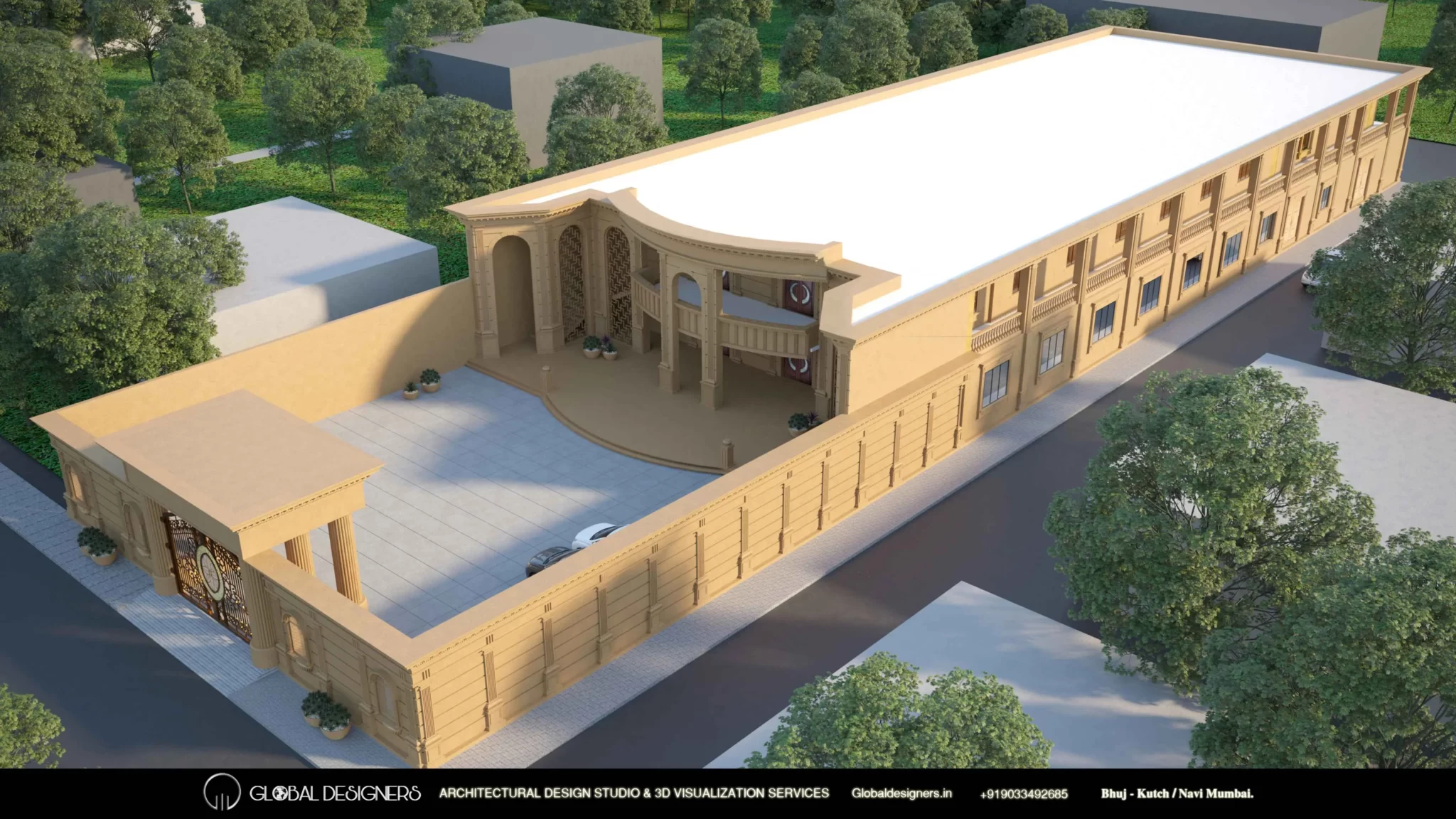 Leva Patel Community Hall interior spaces design