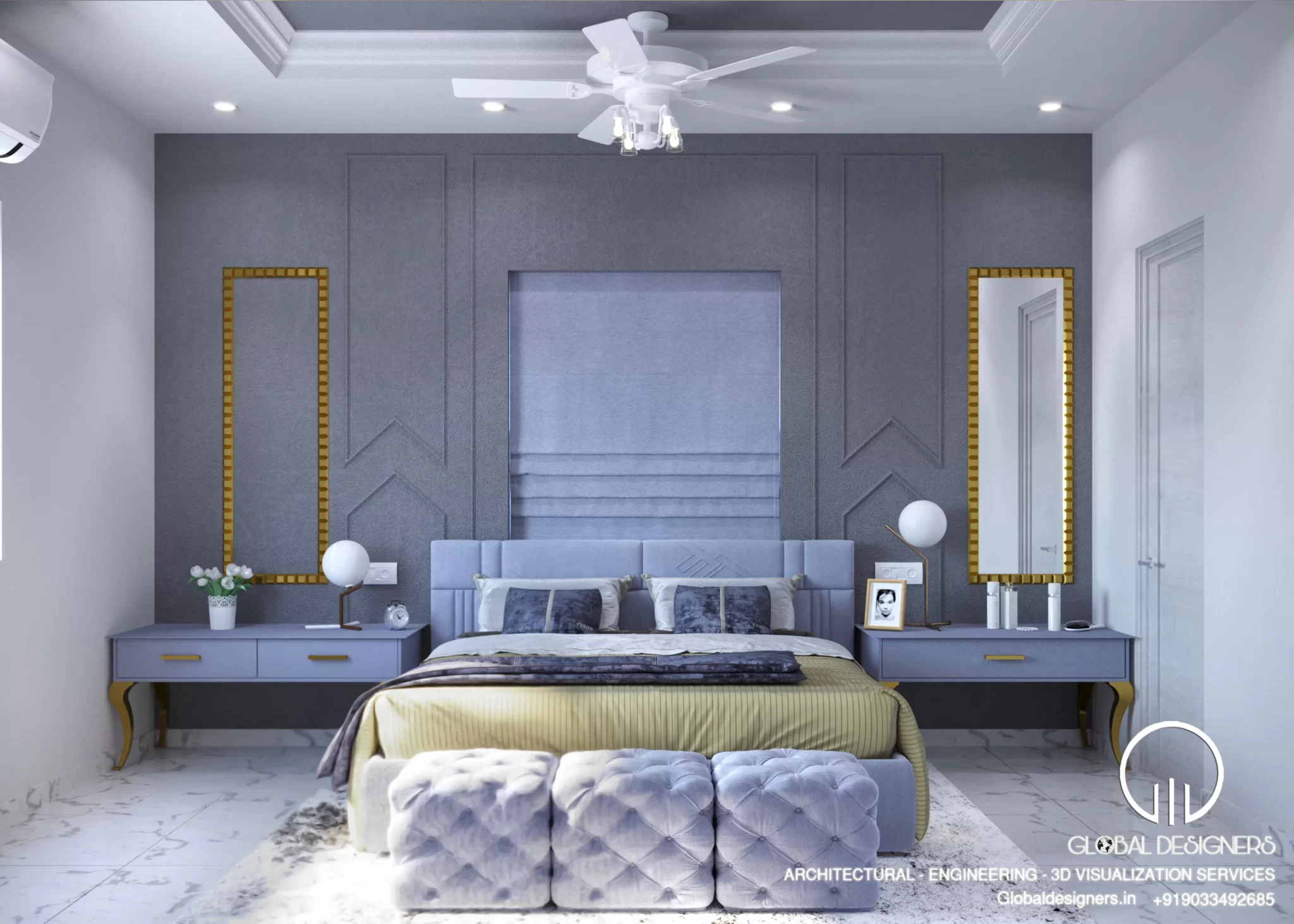 Luxury bedroom 3D design from Interior Rajwada project by Global Designers